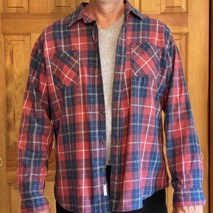 Mens Faded Red and Blue Plaid Shirt